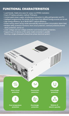 Off Grid Pure Sine Wave RS485 ไฮบริดอินเวอร์เตอร์พลังงานแสงอาทิตย์ 5kw 3Kw 1,000 วัตต์