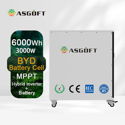 6Kwh lifepo4 แบตเตอรี่ชาร์จพลังงานแสงอาทิตย์ระบบเก็บพลังงานแบตเตอรี่ 6KW อินเวอร์เตอร์