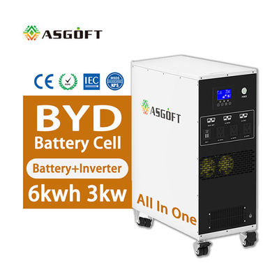 โรงไฟฟ้าแบบพกพาแบตเตอรี่ลิเธียมไอออน 6kwh 6KWH Lifepo4 ไฮบริดอินเวอร์เตอร์ 3kw