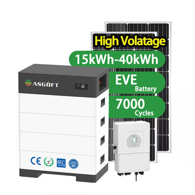 การเก็บพลังงานในบ้านที่สะสมได้ 15kwh - 40kwh ราฟ LifePo4 สําหรับระบบพลังงานแสงอาทิตย์แบบไฮบริด
